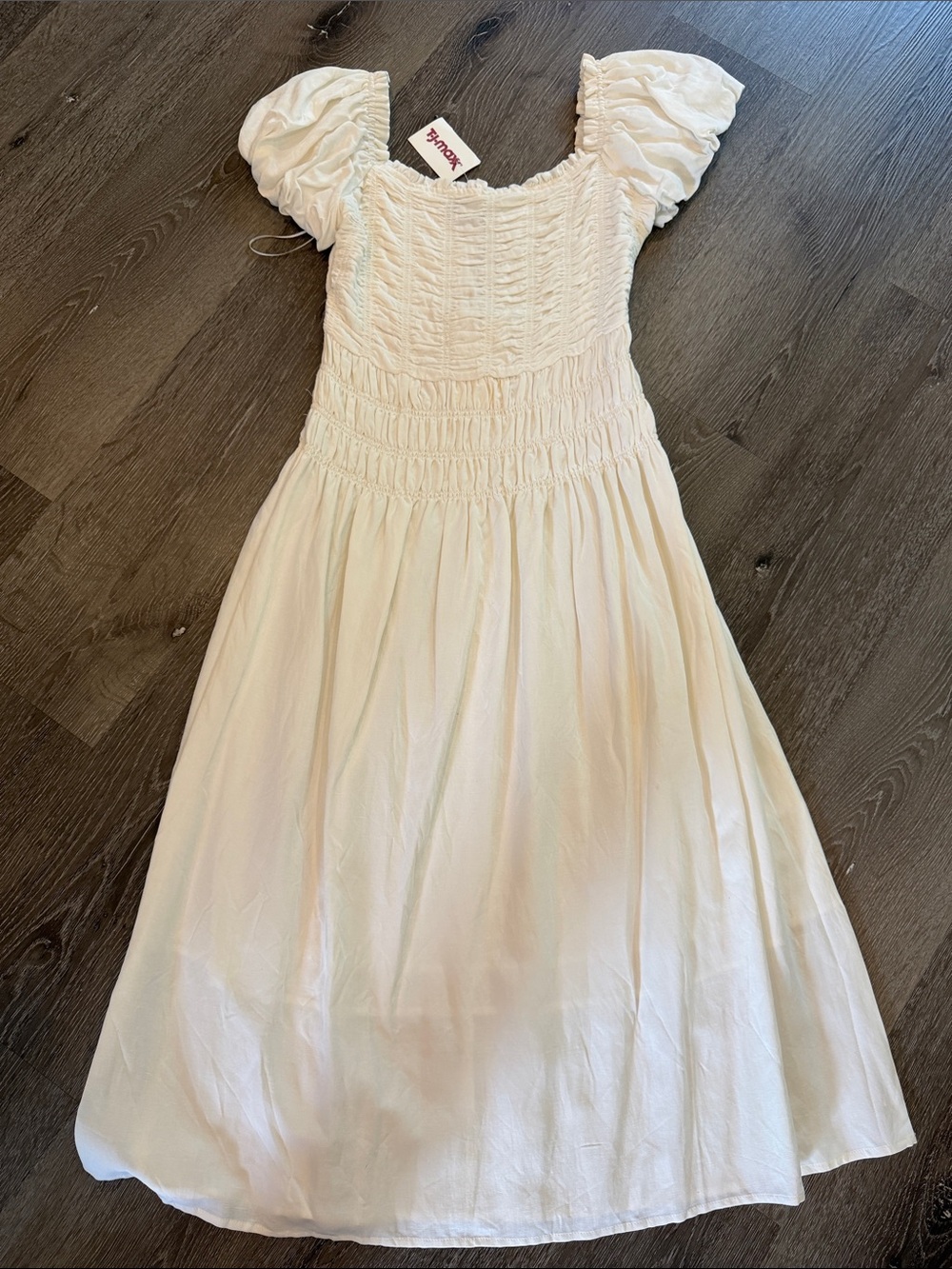 Smocked Puff-Sleeve Women’s Dress - Cream